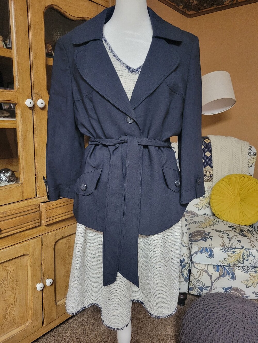 Ann Taylor Navy Tie-Waist Blazer